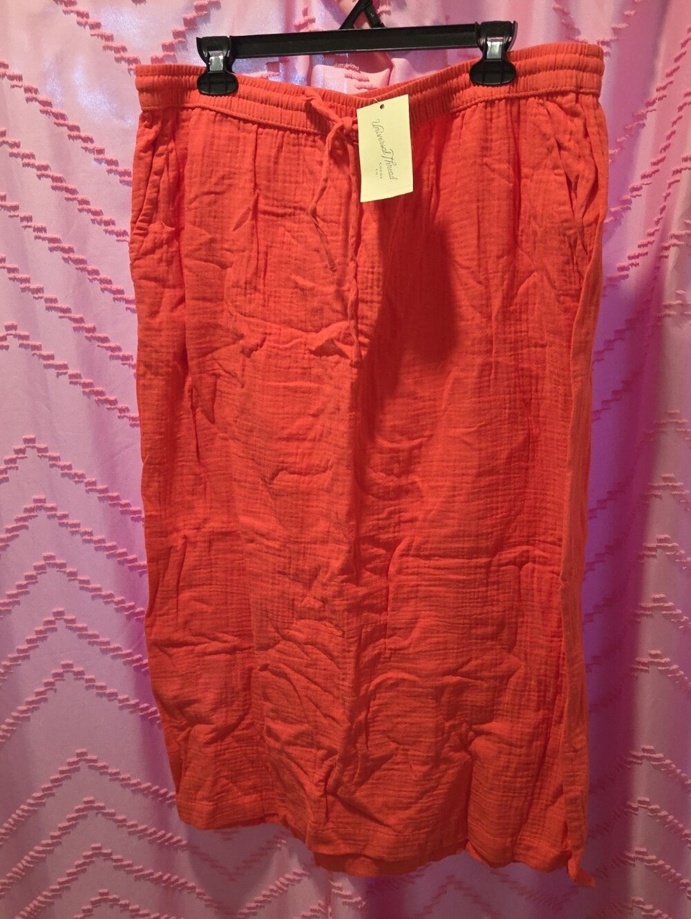 Universal Thread Coral Orange Midi Skirt with Drawstring Waist